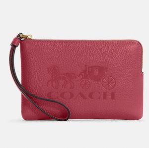 Coach corner zip wristlet wallet with horse and carriage. Strawberry C7420